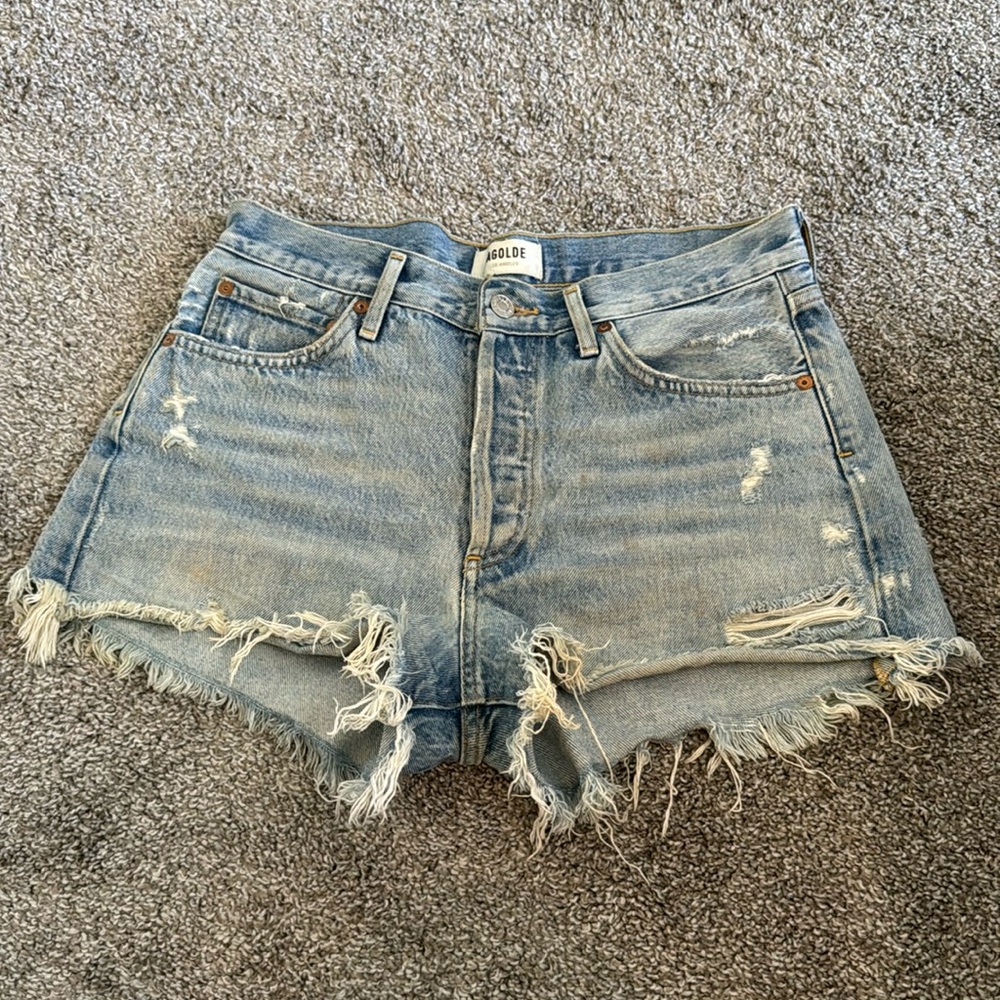AGOLDE Women's Distressed Denim Shorts - Light Blue